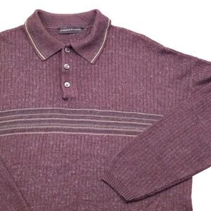 Preswick & Moore Brown Merino Wool Blend Polo Sweater Long Sleeve Mens Medium